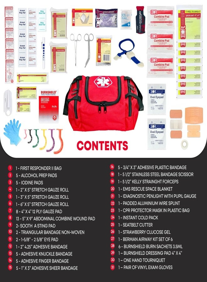 Ever Ready First Aid EMS First Responder Fully Stocked Trauma First Aid Kit - Red - Image 3
